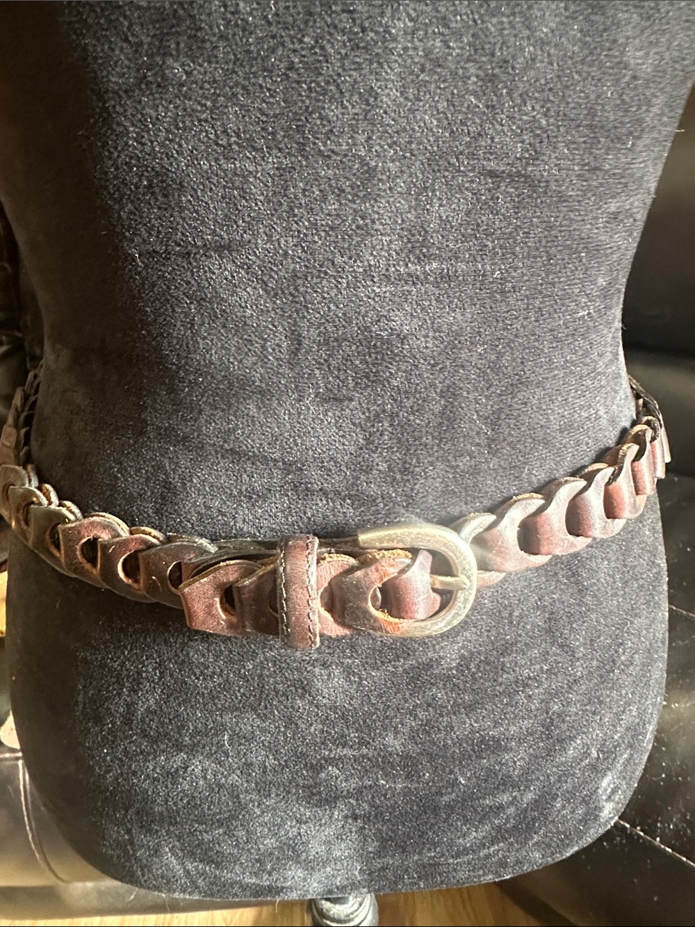 Braided Leather Women's Belt in Distressed Brown